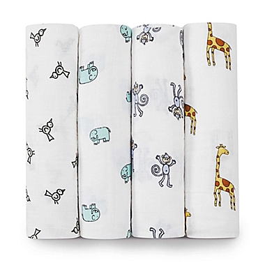 aden + anais&reg; Classic 4-Pack Muslin Swaddles in Jungle Jam. View a larger version of this product image.