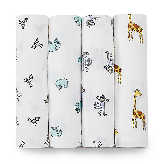 Alternate image 1 for aden + anais® Classic 4-Pack Muslin Swaddles in Jungle Jam