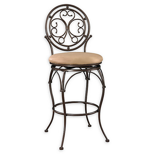 Tall Scroll Circle Back Stool In Bronze, Antique Bronze Metal Bar Stools With Backs