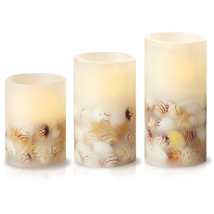 Loft Living 3Piece LED Flameless Seashell Pillar Candle Set Bed Bath