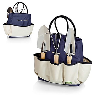 Picnic Time&reg; Large Garden Tote in Navy/Beige. View a larger version of this product image.