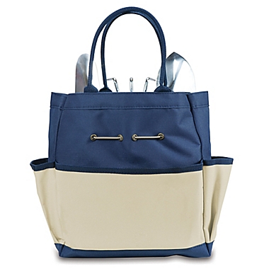 Picnic Time&reg; Large Garden Tote in Navy/Beige. View a larger version of this product image.