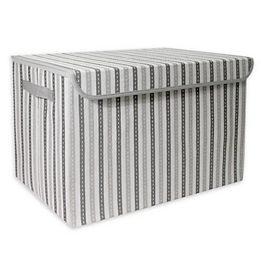 Taylor Madison Designs&reg; Mid Stripe Stitch Medium Toy Chest in White/Grey. View a larger version of this product image.