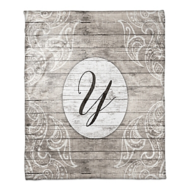 Happily Ever After Monogram Throw Blanket in Grey/White. View a larger version of this product image.