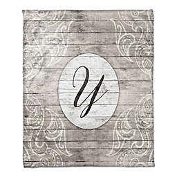 Happily Ever After Monogram Throw Blanket in Grey/White