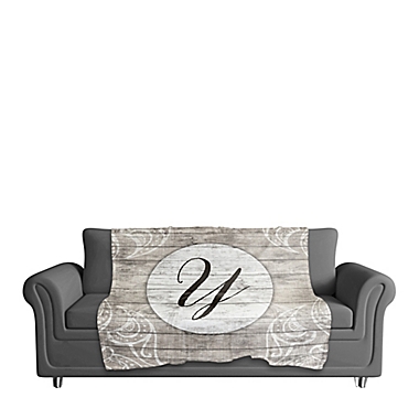 Happily Ever After Monogram Throw Blanket in Grey/White. View a larger version of this product image.