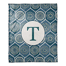 Exotic Emblems Monogram Throw Blanket in Blue
