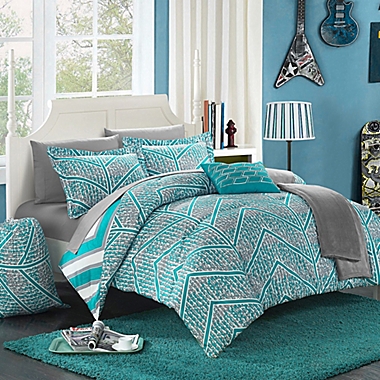 Chic Home Aloretta 8-Piece Reversible Twin/Twin XL Comforter Set in Aqua. View a larger version of this product image.