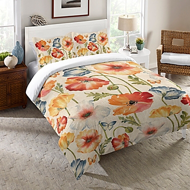 Laural Home&reg; Watercolor Poppies Queen Comforter in Orange. View a larger version of this product image.