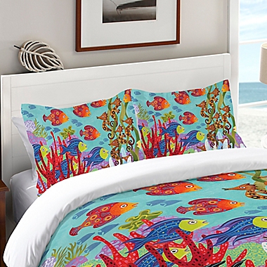 Laural Home&reg; Fish in the Hood Standard Pillow Sham in Teal. View a larger version of this product image.
