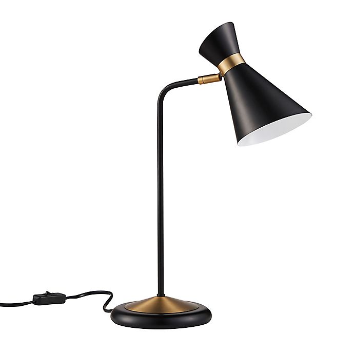 Versanora Harper Table Lamp In Black, Brass Lamp With Black Metal Shade