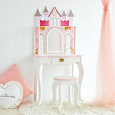 Fantasy Fields by Teamson Kids Dreamland Castle Toy Vanity Set in White/Pink. View a larger version of this product image.