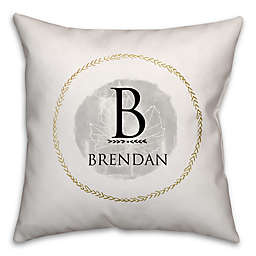 Crown and Leaf Square Throw Pillow in White/Grey