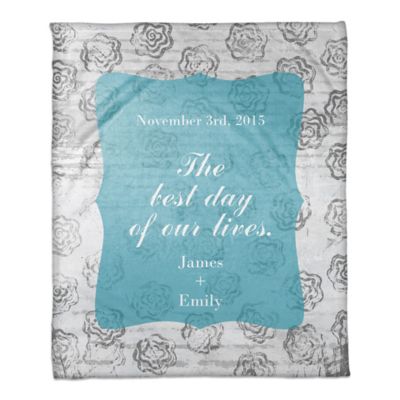 &quot;The Best Day of Our Lives&quot; Throw Blanket in Blue/White