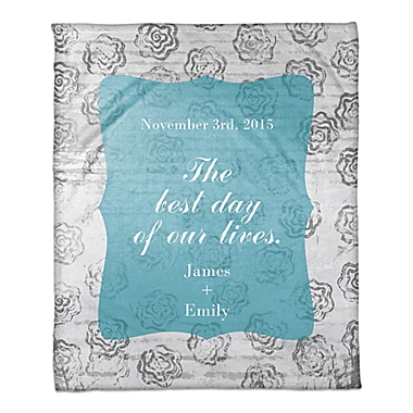 &quot;The Best Day of Our Lives&quot; Throw Blanket in Blue/White. View a larger version of this product image.