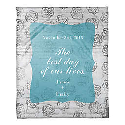 "The Best Day of Our Lives" Throw Blanket in Blue/White