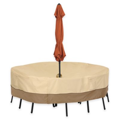 patio table with umbrella hole and chairs