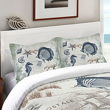 Laural Home&reg; Seaside Postcard Queen Comforter in Blue. View a larger version of this product image.