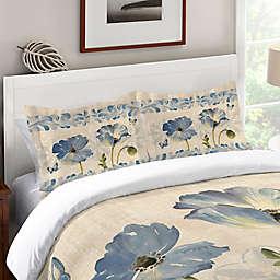 Laural Home® Indigo Watercolor Poppies Standard Pillow Sham in Blue