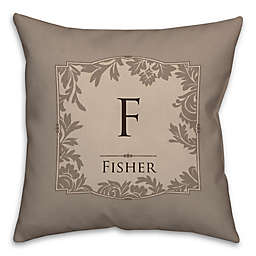 Floral Damask Square Throw Pillow in Beige
