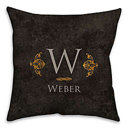 Golden Damask 18-Inch Square Throw Pillow in Black