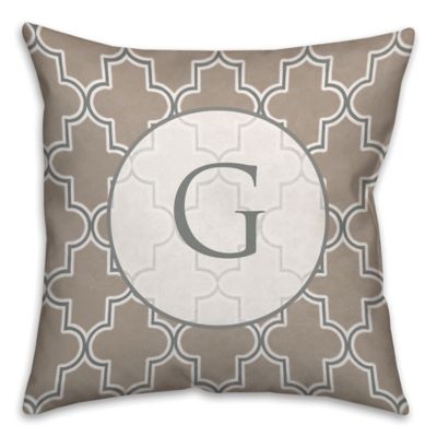 Neutral Quatrefoil Square Throw Pillow in Brown/White