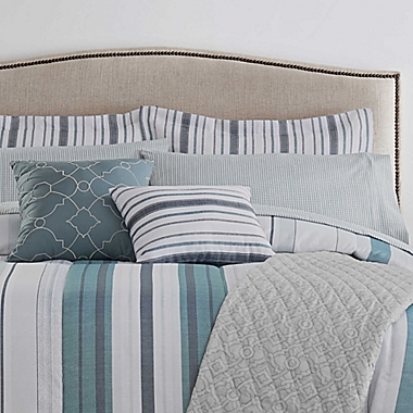 Waverly&reg; Forever Stripe 10-Piece King Comforter Set in Blue. View a larger version of this product image.