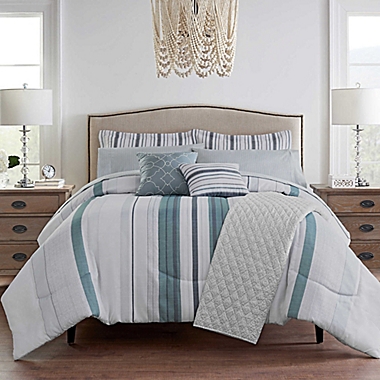 Waverly&reg; Forever Stripe 10-Piece King Comforter Set in Blue. View a larger version of this product image.