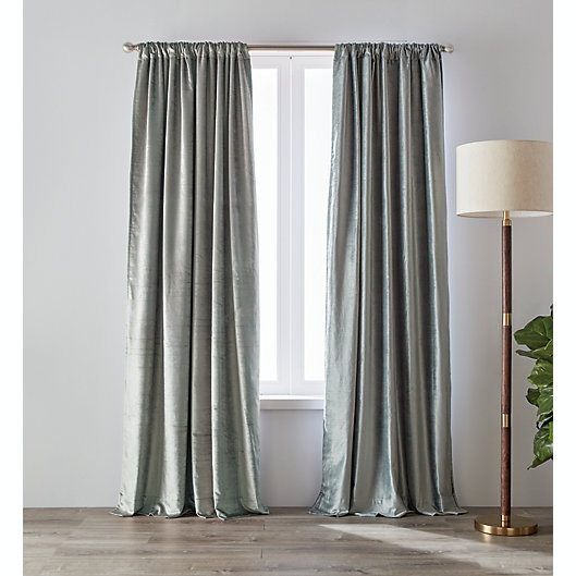 Alternate image 1 for O&O by Olivia & Oliver™ 84-Inch Luster Velvet Curtain Panel in Seaglass (Single)