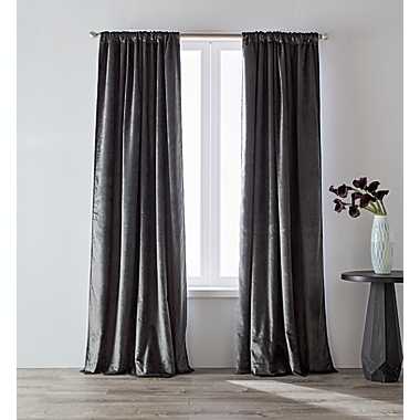O&O by Olivia & Oliver&trade; 63-Inch Luster Velvet Curtain Panel in Charcoal (Single). View a larger version of this product image.