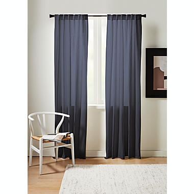 Studio 3B&trade; Belgian Linen Rod Pocket Back Tab 84-inch Window Curtain Panel in Navy. View a larger version of this product image.