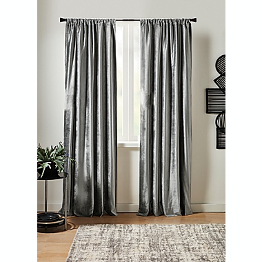 Studio 3B&trade; Velvet 84-Inch Rod Pocket Room Darkening Window Curtain Panel in Graphite (Single). View a larger version of this product image.