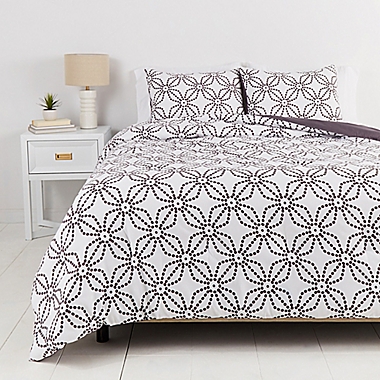 Simply Essential&trade; Dotted Medallion 3-Piece Full/Queen Duvet Cover Set in White/Grey. View a larger version of this product image.