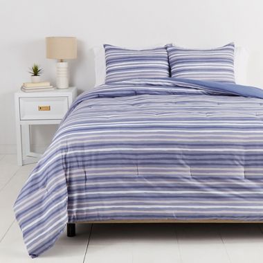 Simply Essential&trade; Broken Stripe 3-Piece Full/Queen Duvet Cover Set in Navy/Grey. View a larger version of this product image.