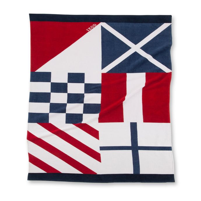 IZOD® Nautical Flags Beach Towel in White/Navy/Red | Bed Bath & Beyond