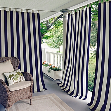 Elrene Highland Stripe 95-Inch Indoor/Outdoor Tab Top Window Curtain Panel in Navy (Single). View a larger version of this product image.