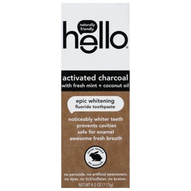 Hello&reg; 4 oz. Activated Charcoal Whitening Fluoride Toothpaste in Mint/Coconut Oil. View a larger version of this product image.