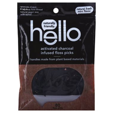 Hello 80-Count Activated Charcoal-Infused Floss Picks in Mint. View a larger version of this product image.