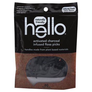Hello 80-Count Activated Charcoal-Infused Floss Picks in Mint. View a larger version of this product image.