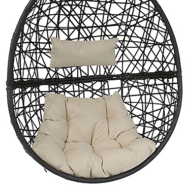 Sunnydaze Decor Caroline Wicker Hanging Egg Chair Swing in Beige. View a larger version of this product image.