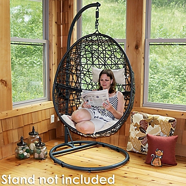 Sunnydaze Decor Caroline Wicker Hanging Egg Chair Swing in Beige. View a larger version of this product image.