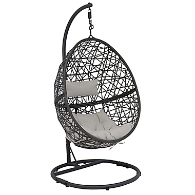 Sunnydaze Decor Caroline Wicker Hanging Egg Chair in Grey. View a larger version of this product image.