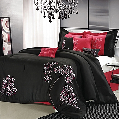 Chic Home Sakura 12-Piece King Comforter Set in Black. View a larger version of this product image.