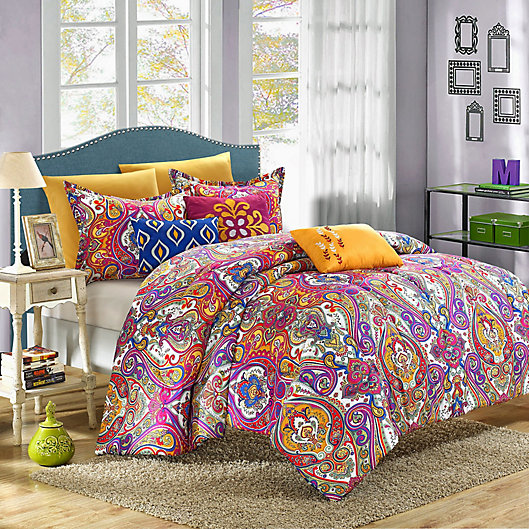 Blue King Chic Home Palmer 8 Piece Reversible Comforter Large Scale Boho Inspired Medallion Paisley Print Design Bed in a Bag-Sheet Set Pillowcases Decorative Pillow Shams Included
