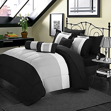 Chic Home Sebastian 10-Piece Queen Comforter Set in Black. View a larger version of this product image.