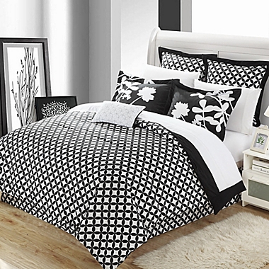 Chic Home Sire 11-Piece Reversible Queen Comforter Set in Black. View a larger version of this product image.