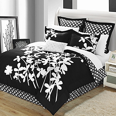 Chic Home Sire 7-Piece Reversible Queen Comforter Set in Black. View a larger version of this product image.