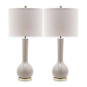 Safavieh Mae Long Neck Table Lamps in Light Grey with White Shades (Set of 2)