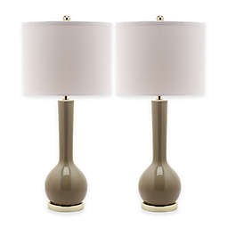 Safavieh Mae Long Neck Table Lamps in Taupe with White Shades (Set of 2)
