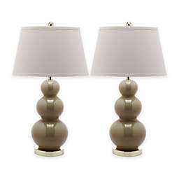 Safavieh Pamela 1-Light Triple Round Gourd Table Lamps in Taupe with Cotton Shade (Set of 2)